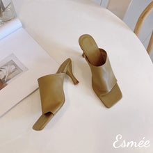 Load image into Gallery viewer, Khaki-Leather-High-Heel-Sandals-with-Stiletto-Heels-product-shots
