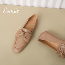 Load image into Gallery viewer, Khaki-Leather-Loafers-with-Bow-Knot-Design-product-shots
