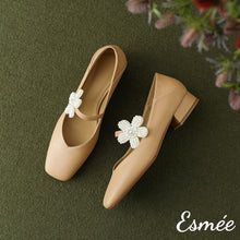 Load image into Gallery viewer, Khaki-Leather-Maryjanes-with-Flower-Buckle-product-shots
