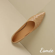 Load image into Gallery viewer, Leather Pointed Toe Flats with Woven Design
