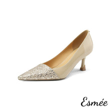 Load image into Gallery viewer, Khaki-Patent-Leather-High-Heels-with-Glitter-Toe-Cap-Design-product-shots-white-background
