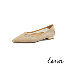 將圖片載入圖庫檢視器 Khaki-Suede-Flats-with-Net-Design-product-shots-white-background
