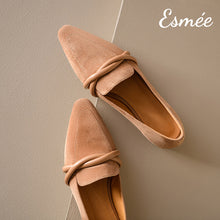 Load image into Gallery viewer, Khaki-Suede-Loafers-with-Leather-Straps-Design-product-shots
