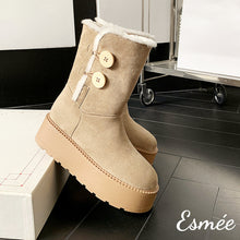 Load image into Gallery viewer, Khaki-Suede-Snow-Boots-with-Sheep-Hair-Design-product-shots
