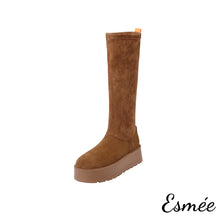 將圖片載入圖庫檢視器 Khaki-Suede-Snow-Long-Boots-with-Platform-Design-product-shots-white-background
