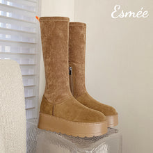 Load image into Gallery viewer, Khaki-Suede-Snow-Long-Boots-with-Platform-Design-product-shots
