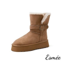 Load image into Gallery viewer, Khaki-Thick-Platform-Suede-Snow-Boots-with-Sheep-Hair-Design-product-shots-white-background
