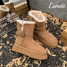Load image into Gallery viewer, Khaki-Thick-Platform-Suede-Snow-Boots-with-Sheep-Hair-Design-product-shots
