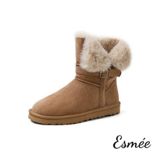 Load image into Gallery viewer, Khaki-Thin-Platform-Suede-Snow-Boots-with-Sheep-Hair-Design-product-shots-white-background
