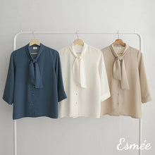 Load image into Gallery viewer, Korean-Chiffon-Blouse-with-Bow-Knot-Tie-Design-product-shots
