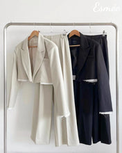 Load image into Gallery viewer, Korean-Cotton-Cropped-Blazer-with-Contrast-Layering-product-shots
