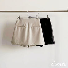 Load image into Gallery viewer, Korean-Synthetic-Leather-Skorts-with-Pocket-Design-product-shots
