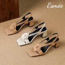 將圖片載入圖庫檢視器 Leather-High-Heel-Sandals-with-Flower-and-Square-toe-Design-product-shots
