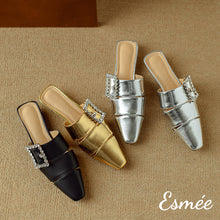 Load image into Gallery viewer, Leather-Roman-Mules-with-Diamond-Buckle-product-shots
