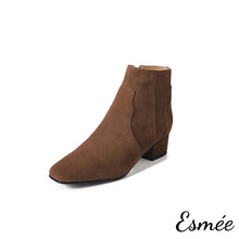 Load image into Gallery viewer, Light-Brown-Suede-High-Heel-Ankle-Boots-product-shots-white-background
