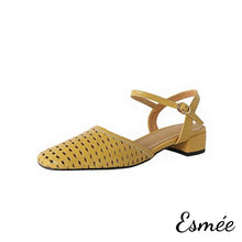 將圖片載入圖庫檢視器 Mustard-Leather-Sandals-with-Hole-Design-product-shots-white-background
