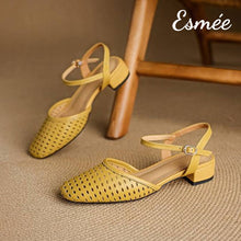將圖片載入圖庫檢視器 Mustard-Leather-Sandals-with-Hole-Design-product-shots
