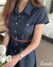 Load image into Gallery viewer, Navy-Korean-Cotton-One-Piece-with-Shirt-and-Belt-Design-model-shots-1
