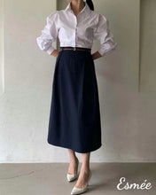 Load image into Gallery viewer, Navy-Korean-Cotton-Shirt-Dress-with-Belt-Design-model-shots-1
