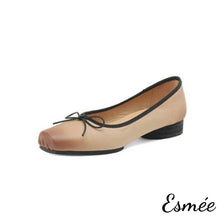 Load image into Gallery viewer, Nude-Leather-Squared-Toe-Ballets-with-Vintage-and-Bow-Knot-Design-product-shots-white-background
