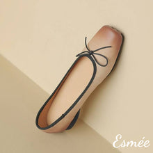 Load image into Gallery viewer, Nude-Leather-Squared-Toe-Ballets-with-Vintage-and-Bow-Knot-Design-product-shots
