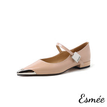 將圖片載入圖庫檢視器 Nude-Patent-Leather-Mary-Janes-with-Silver-Toe-Cap-product-shots-white-background
