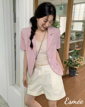 Load image into Gallery viewer, Pink-Cotton-Blazer-with-Short-Sleeves-model-shots-1
