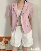 Load image into Gallery viewer, Pink-Cotton-Blazer-with-Short-Sleeves-model-shots
