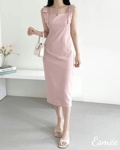 Pink-Korean-Cotton-One-Piece-with-Wide-Bow-Knot-Straps-model-shots