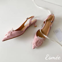 將圖片載入圖庫檢視器 Pink-Leather-High-Heel-D_Orsay-Sandals-with-Flower-Design-product-shots
