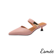 Load image into Gallery viewer, Pink-Leather-High-Heel-Mules-with-Metal-Buckle-Design-product-shots-white-background
