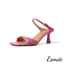 Load image into Gallery viewer, Pink-Leather-High-Heel-Sandals-with-Square-Toe-Design-product-shots-white-background
