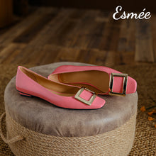 Load image into Gallery viewer, Pink-Patent-Leather-Flats-with-Metal-Buckle-product-shots
