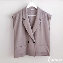 Load image into Gallery viewer, Purple-Grey-Korean-Cotton-One-Button-Waistcoat-with-pockets-product-shots
