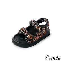 Load image into Gallery viewer, Rainbow-Textured-Tweed-Sandals-with-Thickened-Outsole-product-shots-white-background
