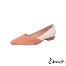 Load image into Gallery viewer, Salmon-Pink-Dual-Color-Leather-Low-Heels-with-D_Orsay-Design-product-shots-white-background
