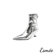 Load image into Gallery viewer, Silver-Leather-Ankle-Boots-with-Stiletto-product-shots-white-background
