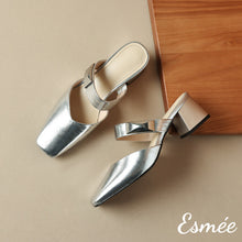 Load image into Gallery viewer, Silver-Leather-High-Heel-Mules-with-Metal-Buckle-product-shots
