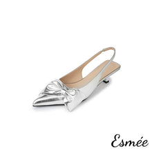 Load image into Gallery viewer, Silver-Leather-High-Heel-Sandals-with-Big-Bow-Knot-Design-product-shots-white-background
