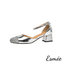 Load image into Gallery viewer, Silver-Leather-High-Heel-Sandals-with-Glitter-Toe-Cap-product-shots-white-background
