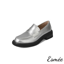 Load image into Gallery viewer, Silver-Leather-Loafers-with-Thickened-Outsole-product-shots-white-background
