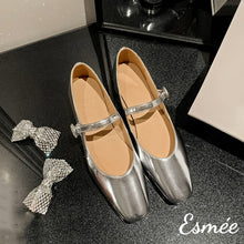 Load image into Gallery viewer, Silver-Leather-Mary-Janes-with-Detachable-Silver-Bow-Knot-product-shots
