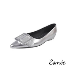 將圖片載入圖庫檢視器 Silver-Leather-Pointed-Toe-Flats-with-3-cmInvisible-Increased-Height-Design-product-shots-white-background
