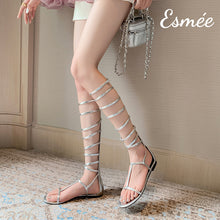 Load image into Gallery viewer, Silver-Leather-Roman-Sandals-with-Rear-Zippers-model-shots
