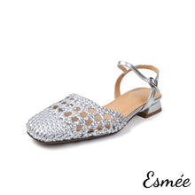 將圖片載入圖庫檢視器 Silver-Leather-Sandals-with-Ankle-Straps-and-Woven-Design-product-shots-white-background
