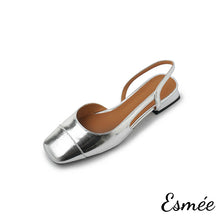 Load image into Gallery viewer, Silver-Leather-Slingback-with-Sqaure-Toe-Design-product-shots-white-background
