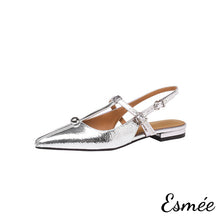 Load image into Gallery viewer, Silver-Leather-T-Strap-Slingback-product-shots-white-background
