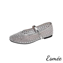 Load image into Gallery viewer, Silver-Mesh-Fabrics-Maryjanes-with-Rhinestone-Design-product-shots-white-background
