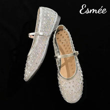 Load image into Gallery viewer, Silver-Mesh-Fabrics-Maryjanes-with-Rhinestone-Design-product-shots
