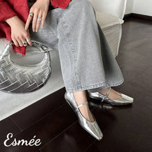 Load image into Gallery viewer, Silver-Shiny-Leather-Maryjanes-with-2-cm-Invisible-Increased-Height-Design-model-shots
